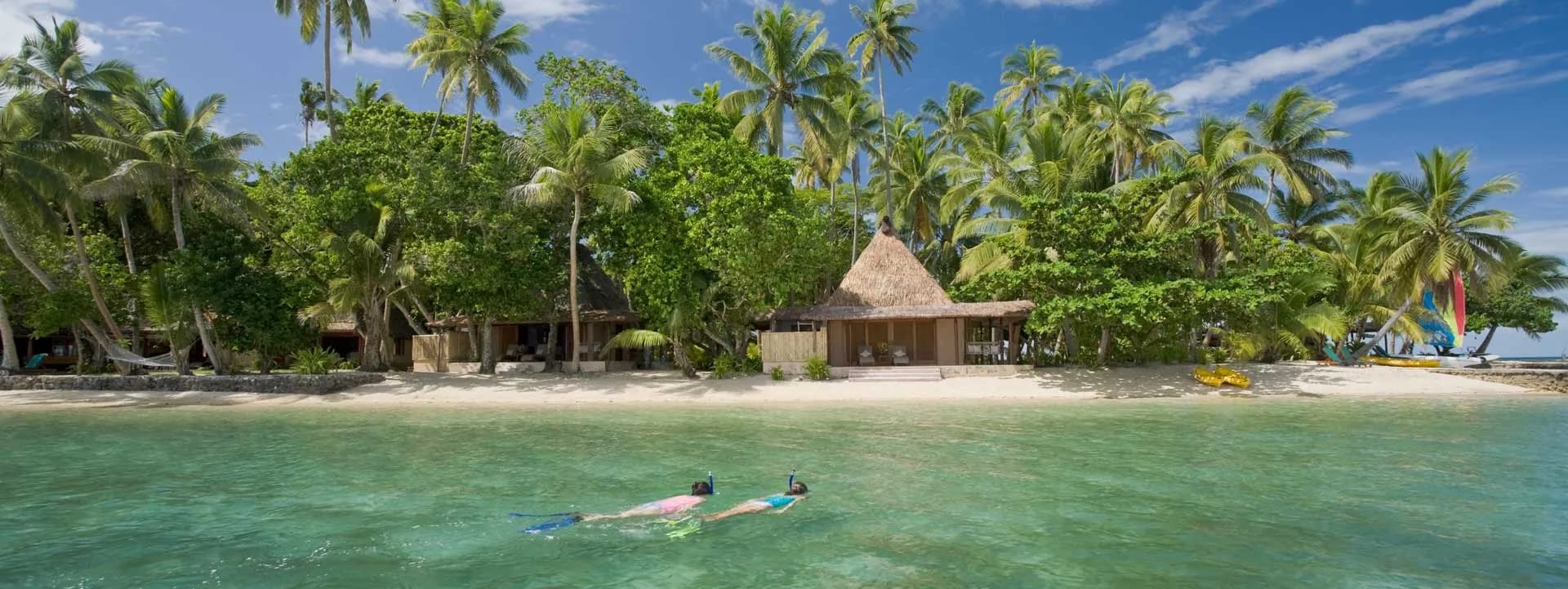A view of Toberua Island Resort Fiji from the sea.